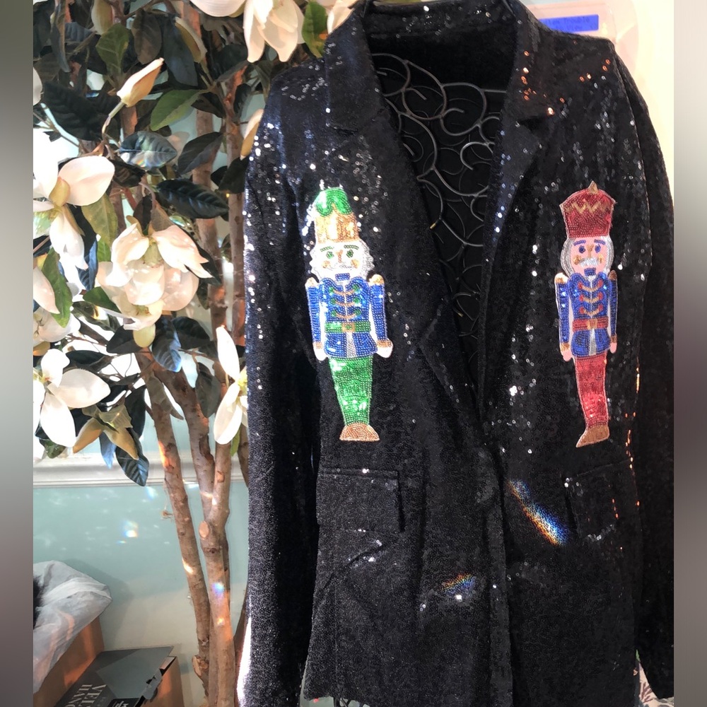 Queen of 💖 Sparkles INSPIRED Festive Sequin Blazer with Nutcracker Motif